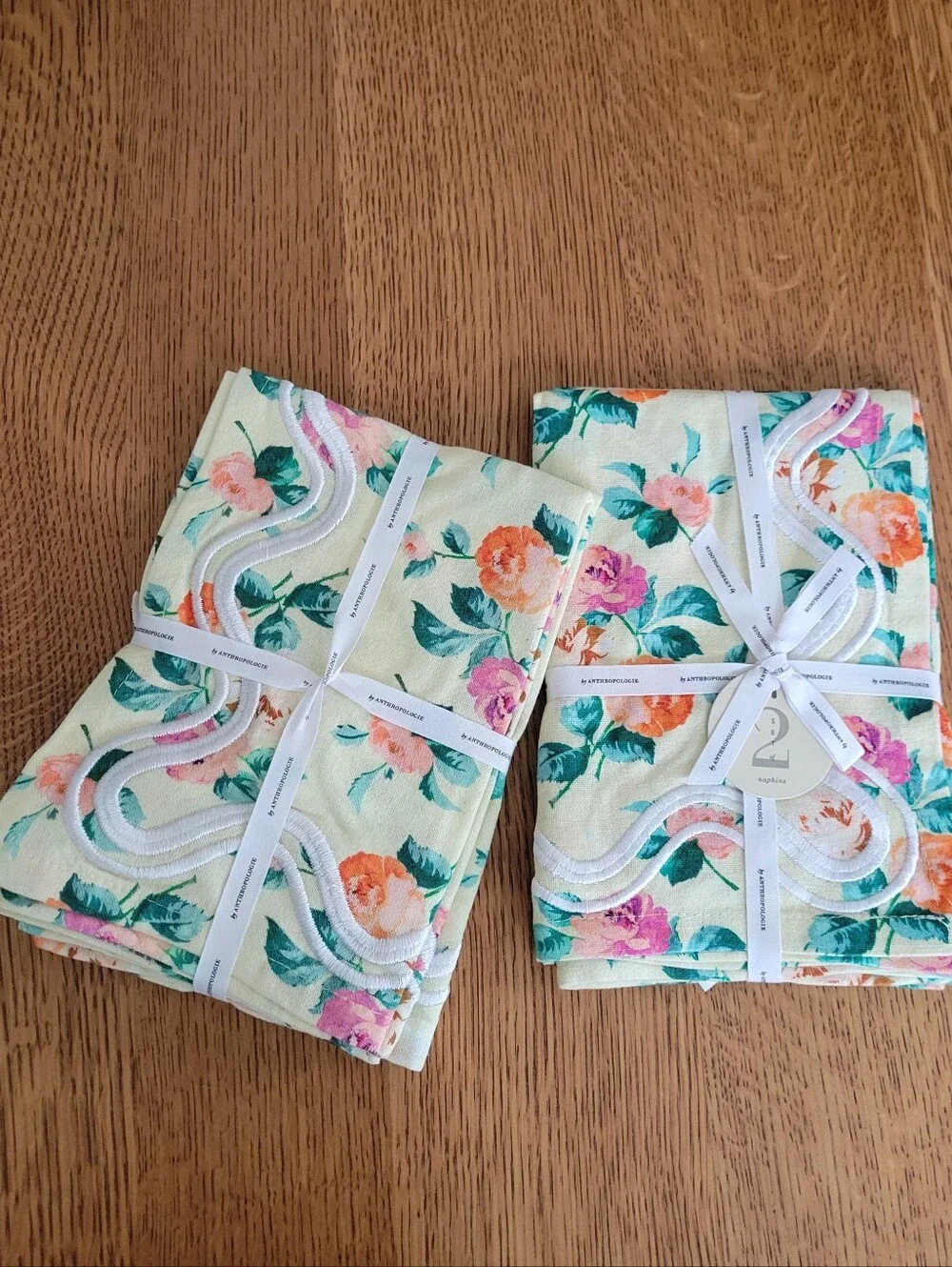 Anthropologie Madeline Napkins, set of 2, floral print - yellow, pink, orange